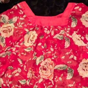 Red See through Floral print blouse.